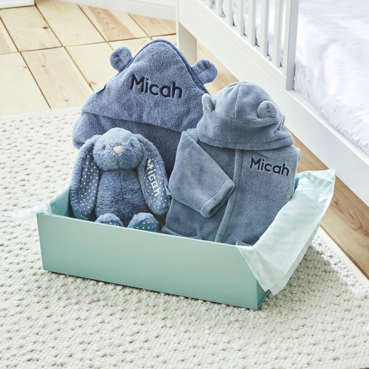 Personalised Wave Blue Splash, Snuggle & Cuddle Gift Set